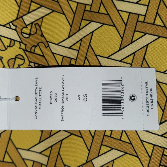 NWT Tory Burch Stylish Canvas Yellow and Brown Small Tote Crossbody - Picture 3 of 6
